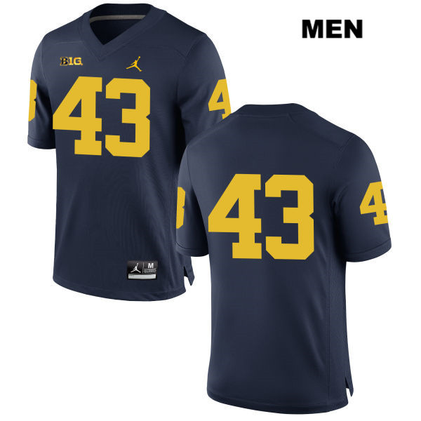 Men's NCAA Michigan Wolverines Eric Kim #43 No Name Navy Jordan Brand Authentic Stitched Football College Jersey ZX25E06IY